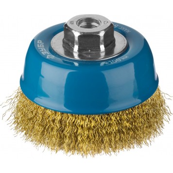 3526-100_z02 | Щетка чашечная для УШМ, витая латунированная стальная проволока 0,3мм, 100ммхМ14, ЗУБР ПРОФЕССИОНАЛ-0
