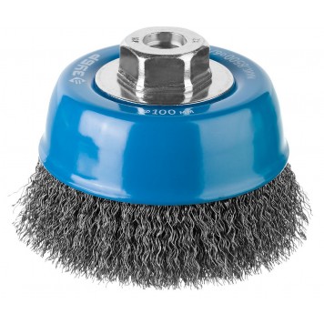 35261-100_z02 | Щетка чашечная для УШМ, витая стальная проволока 0,3мм, 100ммхМ14, ЗУБР ПРОФЕССИОНАЛ-0
