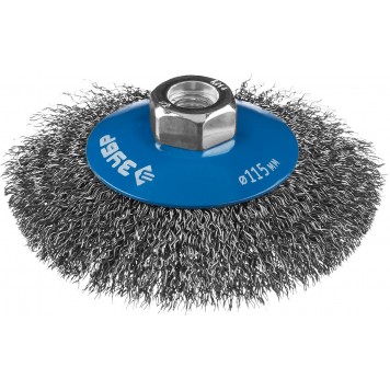 35265-115_z02 | Щетка коническая для УШМ, витая стальная проволока 0,3мм, 115ммхМ14, ЗУБР ПРОФЕССИОНАЛ-0