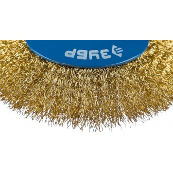 35267-115_z02 | Щетка коническая для УШМ, витая латунированная стальная проволока 0,3мм, 115ммхМ14, ЗУБР ПРОФЕССИОНАЛ-3