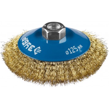 35267-125_z02 | Щетка коническая для УШМ, витая латунированная стальная проволока 0,3мм, 125ммхМ14, ЗУБР ПРОФЕССИОНАЛ-0