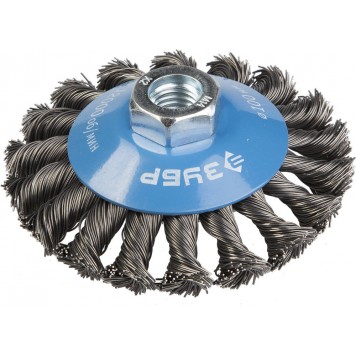 35269-100_z01 | Щетка коническая для УШМ, плетеные пучки стальной проволоки 0,5мм, 100ммхМ14, ЗУБР ЭКСПЕРТ-0