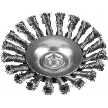 35269-125_z02 | Щетка коническая для УШМ, плетеные пучки стальной проволоки 0,5мм, 125ммхМ14, ЗУБР ПРОФЕССИОНАЛ-2