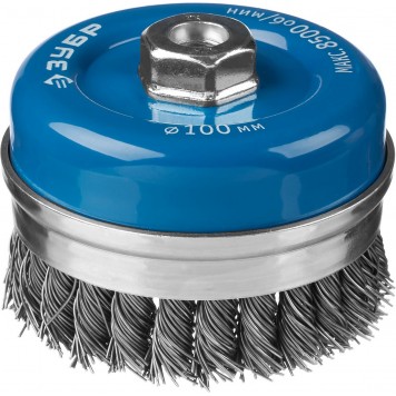 35271-100_z02 | Щетка чашечная усиленная для УШМ, плетеные пучки стальной проволоки 0,8мм, 100ммхМ14, ЗУБР ПРОФЕССИОНАЛ-0