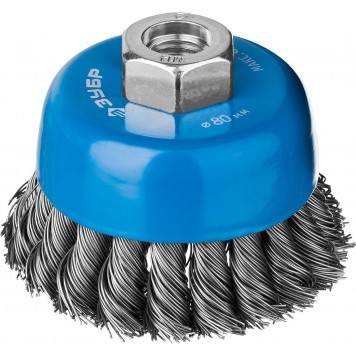 35275-080_z02 | Щетка чашечная для УШМ, плетеные пучки стальной проволоки 0,5мм, 80ммхМ14, ЗУБР ПРОФЕССИОНАЛ-0