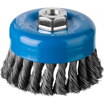 35275-100_z02 | Щетка чашечная для УШМ, плетеные пучки стальной проволоки 0,5мм, 100ммхМ14, ЗУБР ПРОФЕССИОНАЛ-0