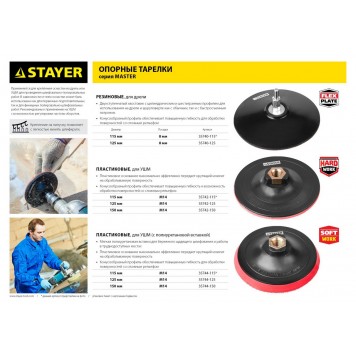 35740-125 | Тарелка опорная резиновая для дрели, на липучке, d=125мм, STAYER MASTER-1