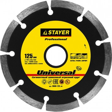 3660-125_z01 | 125 мм, диск алмазный отрезной по бетону, кирпичу, плитке, STAYER UNIVERSAL-PROFESSIONAL-0