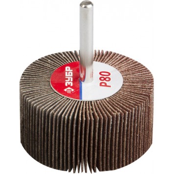 36602-080 | Круг шлифовальный веерный лепестковый, на шпильке, тип КЛО, зерно-электрокорунд нормальный, P80, 30х60мм, ЗУБР МАСТЕР-0