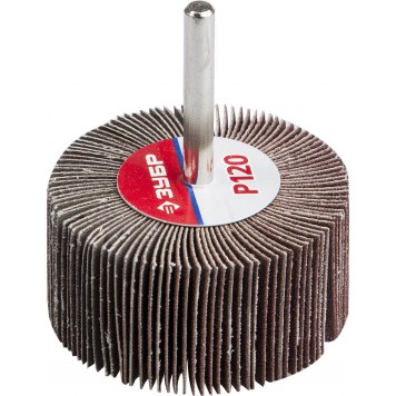 36602-120 | Круг шлифовальный веерный лепестковый, на шпильке, тип КЛО, зерно-электрокорунд нормальный, P120, 30х60мм, ЗУБР МАСТЕР-0