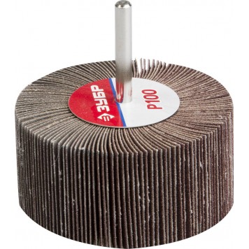 36604-100 | Круг шлифовальный веерный лепестковый, на шпильке, тип КЛО, зерно-электрокорунд нормальный, P100, 40х80мм, ЗУБР МАСТЕР-0