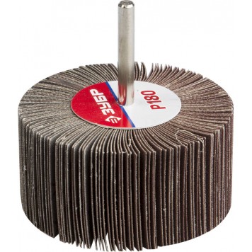 36604-180 | Круг шлифовальный веерный лепестковый, на шпильке, тип КЛО, зерно-электрокорунд нормальный, P180, 40х80мм, ЗУБР МАСТЕР-0