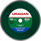230 мм, диск алмазный отрезной сплошной по керамограниту, мрамору, плитке, URAGAN 36695-230