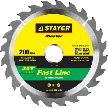 3680-200-30-24 | 200 x 30 мм 24Т, диск пильный по дереву, STAYER FAST LINE-0