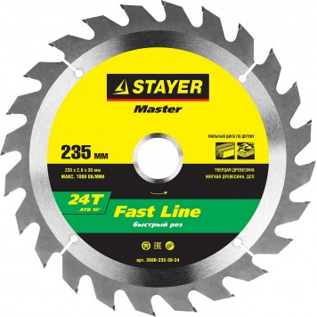 3680-235-30-24 | 235 x 30 мм 24Т, диск пильный по дереву, STAYER FAST LINE-0
