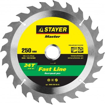 3680-250-30-24 | 250 x 30 мм 24Т, диск пильный по дереву, STAYER FAST LINE-0