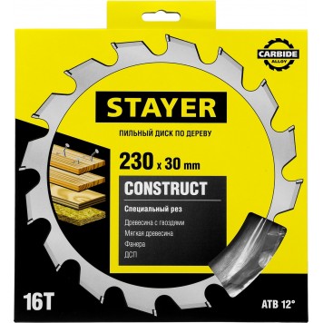 3683-230-30-16 | 230 x 30 мм 16Т, диск пильный по дереву с гвоздями, STAYER CONSTRUCT-4