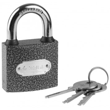 3712-50 | Замок навесной, металлический корпус, закаленная дужка, 50мм, ЗУБР МАСТЕР-0