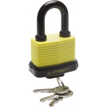 37140-50 | Замок навесной, всепогодный, пластиковая защита корпуса, с закаленной дужкой,на карточке, 60мм, STAYER MASTER-0