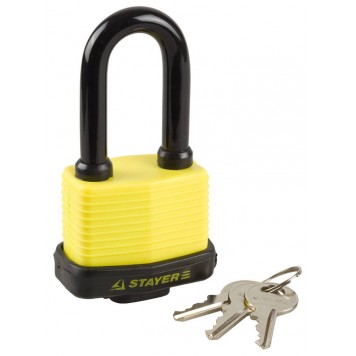 37141-50 | Замок навесной, всепогодный, пластиковая защита корпуса, с удлин. закален. дужкой,на карточке, 60мм, STAYER MASTER-0