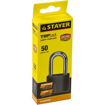 37160-50-1 | Замок навесной, металлический корпус, удлиненная закаленная дужка, 50 мм, STAYER STANDARD-1