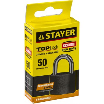 37160-50 | Замок навесной, металлический корпус, закаленная дужка, 50 мм, STAYER STANDARD-1