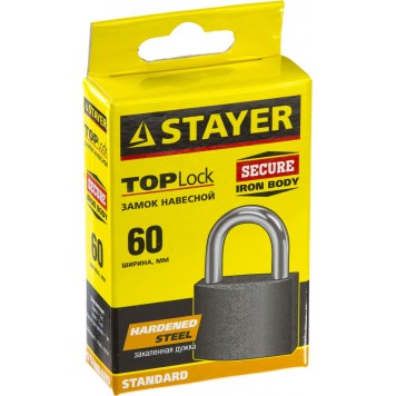 37160-60 | Замок навесной, металлический корпус, закаленная дужка, 63 мм, STAYER STANDARD-1