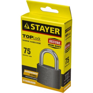 37160-75 | Замок навесной, металлический корпус, закаленная дужка, 75 мм, STAYER STANDARD-1