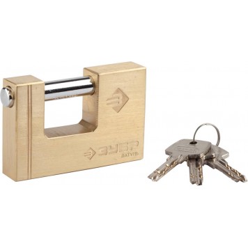 37295-90 | Замок навесной, латунный корпус, П-образная форма, 90мм, ЗУБР ЭКСПЕРТ-0