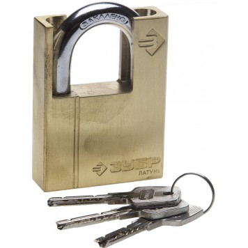 37297-60 | Замок навесной, латунный корпус, закаленная дужка, с дополнительной защитой, 60мм, ЗУБР ЭКСПЕРТ-0