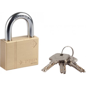 37299-50 | Замок навесной, латунный корпус, классическая форма, закаленная дужка, 50мм, ЗУБР ЭКСПЕРТ-0