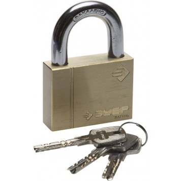 37299-60 | Замок навесной, латунный корпус, классическая форма, закаленная дужка, 60мм, ЗУБР ЭКСПЕРТ-0