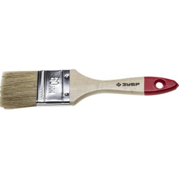 4-01001-050 | Кисть плоская натуральная щетина, деревянная ручка, 50мм, ЗУБР СТАНДАРТ-0