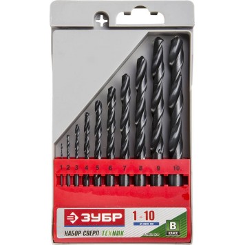 4-29605-H10 | Набор сверл по металлу 10 шт (d=1-10 мм), быстрорежущая сталь, класс В, ЗУБР ТЕХНИК-0