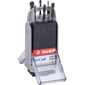 4-29605-H6-SB | Набор сверл по металлу 6 шт (d=2-8 мм), быстрорежущая сталь, класс В, ЗУБР ТЕХНИК-0