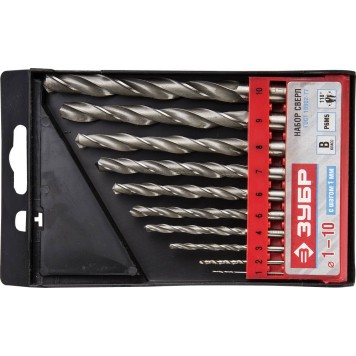 4-29621-H10 | Набор сверл по металлу 10 шт (d=1-10 мм), сталь Р6М5, класс В, ЗУБР МАСТЕР-0