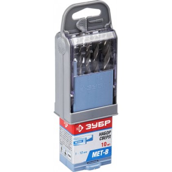 4-29621-H10-SB | Набор сверл по металлу 10 шт (d=1-10 мм), сталь Р6М5, класс В, ЗУБР МАСТЕР-0