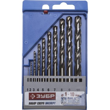 4-29625-H10 | Набор сверл по металлу 10 шт (d=1-10 мм), класс А, сталь Р6М5, ЗУБР ЭКСПЕРТ-0