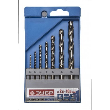 4-29625-H7R | Набор сверл по металлу 7 шт (d=2,5-10,2 мм), резьбовой, класс А, сталь Р6М5, ЗУБР ЭКСПЕРТ-0