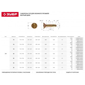 4-300230-39-022 | Саморезы для оконного профиля, 22 х 3.9 мм, 12 500 шт, ЗУБР СОП-1