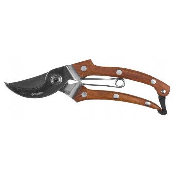 40103 | Секатор компактный, цельнокованый из нержавеющей стали, с деревянными рукоятками, плоскостной, 195 мм, ЗУБР ЭКСПЕРТ-0