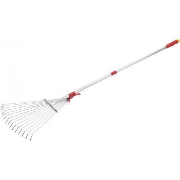 421868 | Грабли веерные, регулируемые, длина 800-1240мм, с телескопическим алюминиевым черенком, 15 круглых зубцов, GRINDA-1