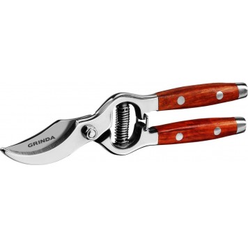 423415 | Секатор цельнокованый из нержавеющей стали, с деревянными рукоятками, 210 мм, GRINDA P-15-0