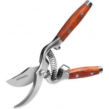 423415 | Секатор цельнокованый из нержавеющей стали, с деревянными рукоятками, 210 мм, GRINDA P-15-6