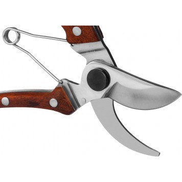 423417 | Секатор компактный, цельнокованый из нержавеющей стали, с деревянными рукоятками, плоскостной, 195 мм, GRINDA P-17-6