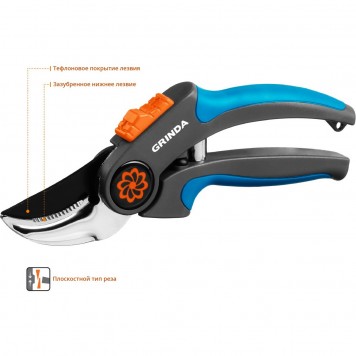 423455 | Секатор с двухкомпонентными рукоятками, плоскостной, 205 мм, GRINDA P-55-5