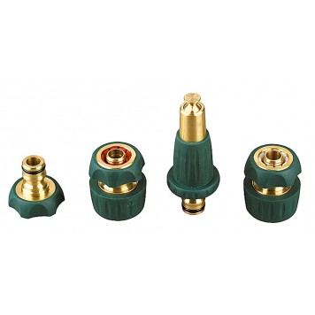 4244-55147B | Набор поливочный: Наконечник, адаптер, соединители 1/2" х 3/4", латунь с покрытием TPR, 4 предмета, RACO-0