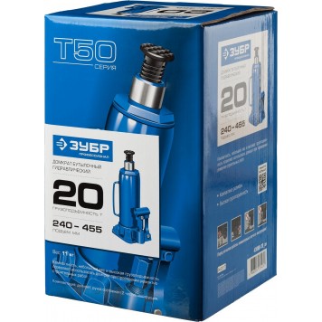 43060-20_z01 | Домкрат гидравлический бутылочный, 20т, 240-455мм, ЗУБР T50-4