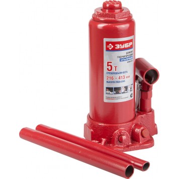 43060-5-K | Домкрат гидравлический бутылочный в пластмассовом кейсе, 5т, 216-413мм, ЗУБР ЭКСПЕРТ-0