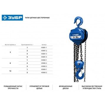 43083-2_z01 | Таль цепная "ТШ-2-12" шестеренная, 2т / 12м, ЗУБР ПРОФЕССИОНАЛ-1